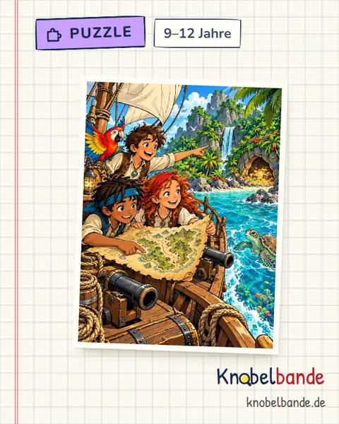 Puzzle „Kurs auf die Schatzinsel“ für Kinder ab 9, mittel, zum Ausdrucken