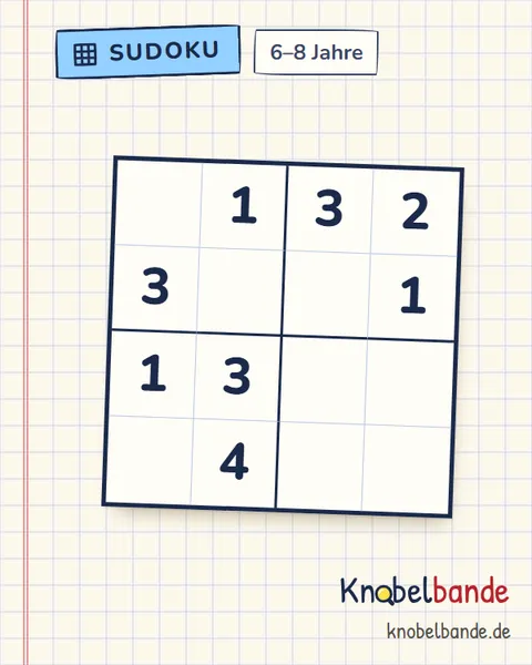 Sudoku 4×4 Nr. 1 für Kinder ab 6, leicht, zum Ausdrucken