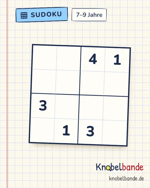 Sudoku 4×4 Nr. 10 für Kinder ab 7, mittel, zum Ausdrucken