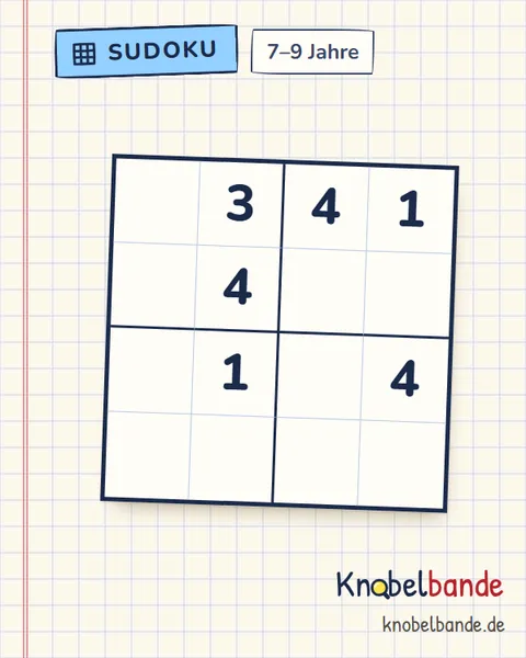 Sudoku 4×4 Nr. 11 für Kinder ab 7, mittel, zum Ausdrucken