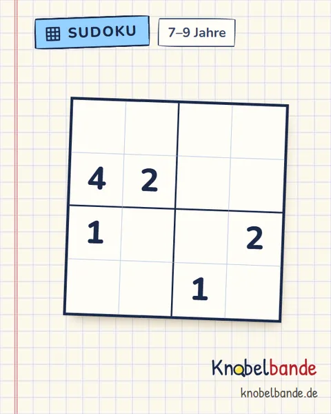 Sudoku 4×4 Nr. 12 für Kinder ab 7, mittel, zum Ausdrucken