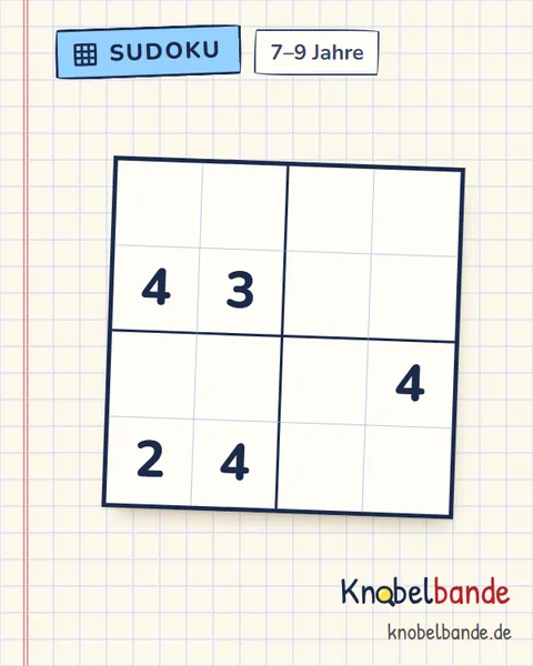 Sudoku 4×4 Nr. 13 für Kinder ab 7, mittel, zum Ausdrucken