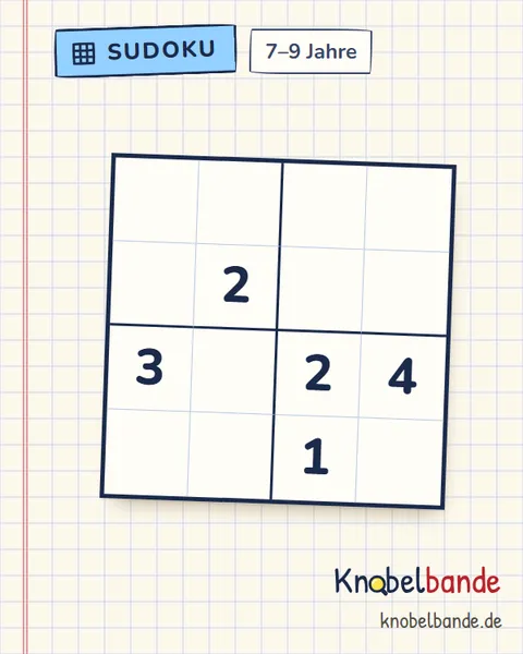 Sudoku 4×4 Nr. 14 für Kinder ab 7, mittel, zum Ausdrucken