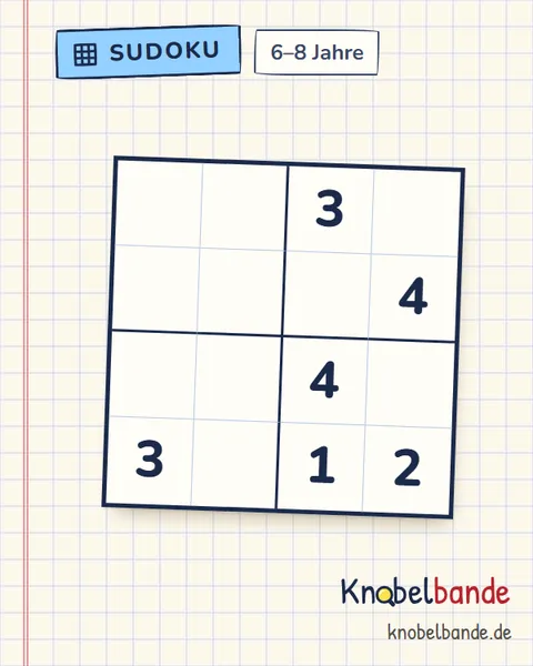 Sudoku 4×4 Nr. 2 für Kinder ab 6, mittel, zum Ausdrucken
