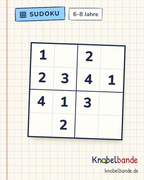 Sudoku 4×4 Nr. 3 für Kinder ab 6, leicht, zum Ausdrucken
