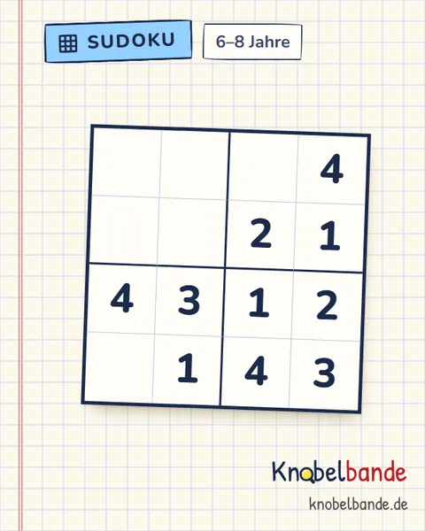 Sudoku 4×4 Nr. 5 für Kinder ab 6, leicht, zum Ausdrucken