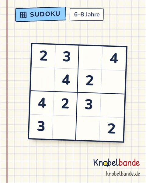 Sudoku 4×4 Nr. 6 für Kinder ab 6, leicht, zum Ausdrucken