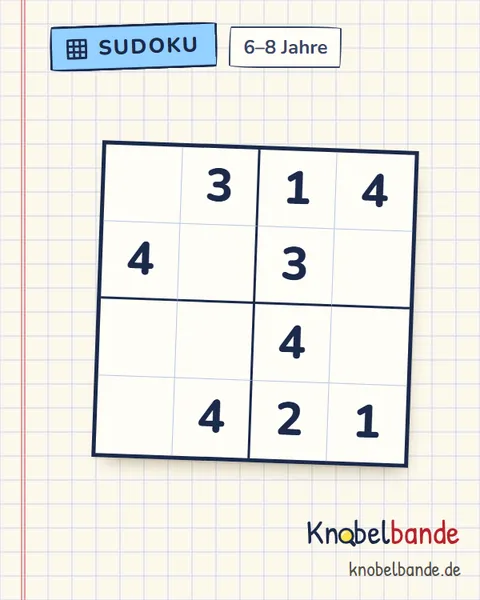 Sudoku 4×4 Nr. 7 für Kinder ab 6, leicht, zum Ausdrucken