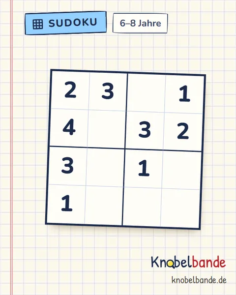 Sudoku 4×4 Nr. 8 für Kinder ab 6, leicht, zum Ausdrucken
