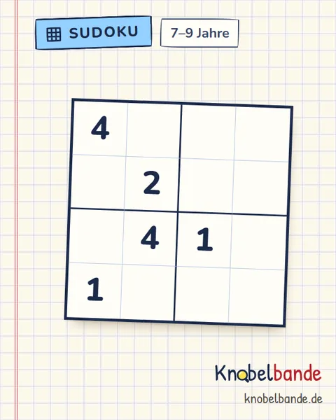 Sudoku 4×4 Nr. 9 für Kinder ab 7, mittel, zum Ausdrucken