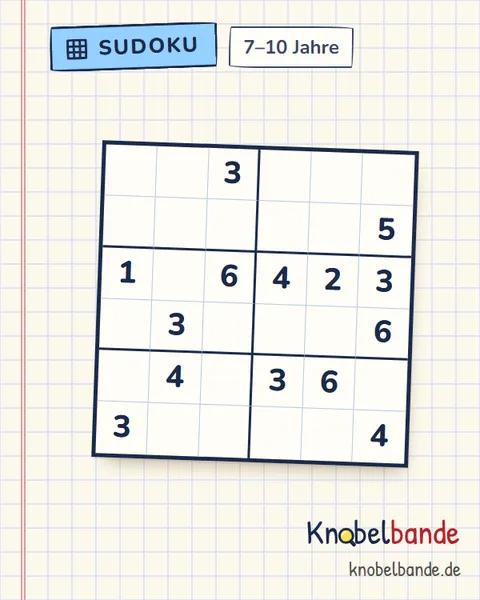 Sudoku 6×6 Nr. 1 für Kinder ab 7, mittel, zum Ausdrucken