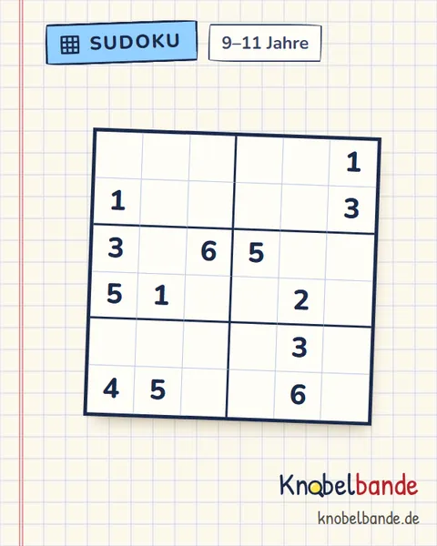 Sudoku 6×6 Nr. 10 für Kinder ab 9, mittel, zum Ausdrucken