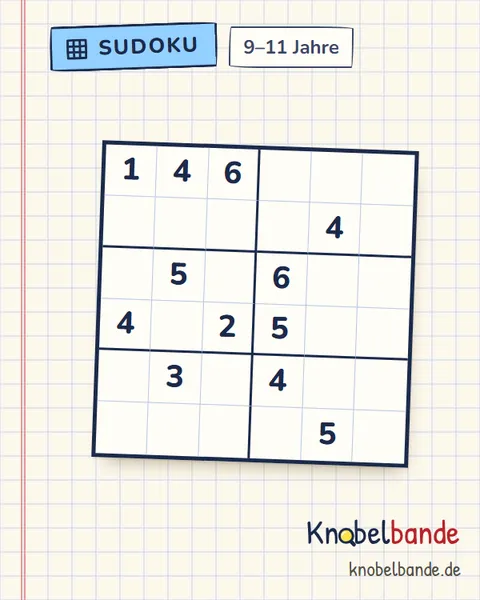 Sudoku 6×6 Nr. 11 für Kinder ab 9, mittel, zum Ausdrucken