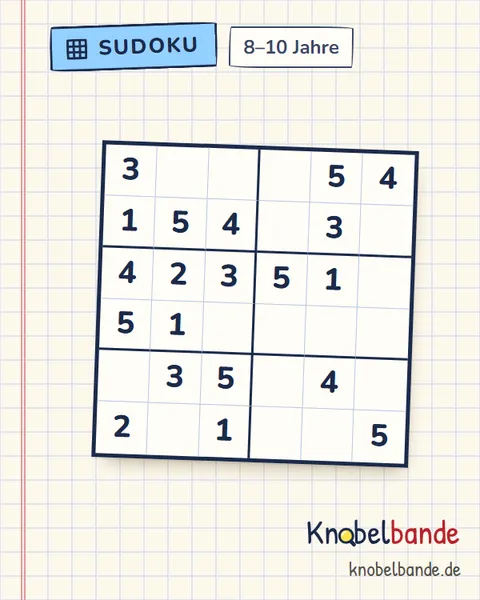 Sudoku 6×6 Nr. 13 für Kinder ab 8, leicht, zum Ausdrucken