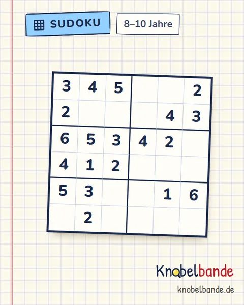 Sudoku 6×6 Nr. 3 für Kinder ab 8, leicht, zum Ausdrucken