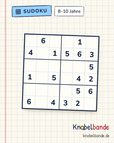 Sudoku 6×6 Nr. 5 für Kinder ab 8, leicht, zum Ausdrucken