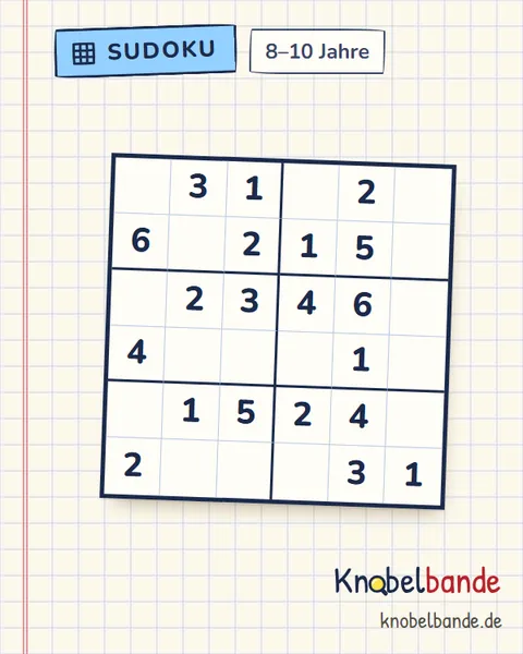 Sudoku 6×6 Nr. 7 für Kinder ab 8, leicht, zum Ausdrucken