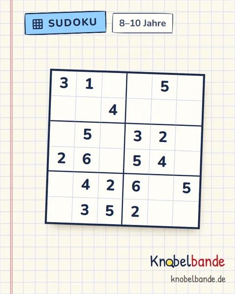 Sudoku 6×6 Nr. 8 für Kinder ab 8, leicht, zum Ausdrucken