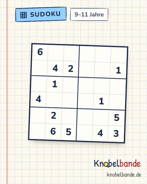 Sudoku 6×6 Nr. 9 für Kinder ab 9, mittel, zum Ausdrucken