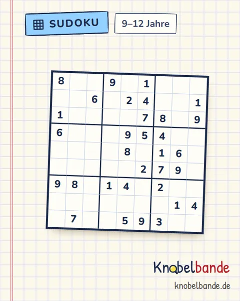 Sudoku 9×9 Nr. 1 für Kinder ab 9, mittel, zum Ausdrucken