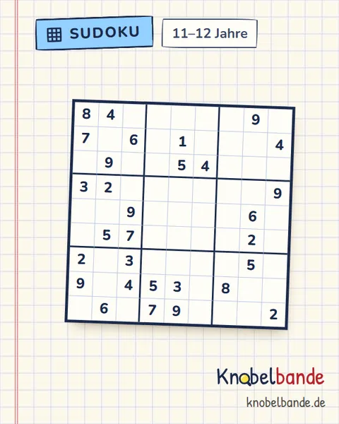 Sudoku 9×9 Nr. 15 für Kinder ab 11, mittel, zum Ausdrucken