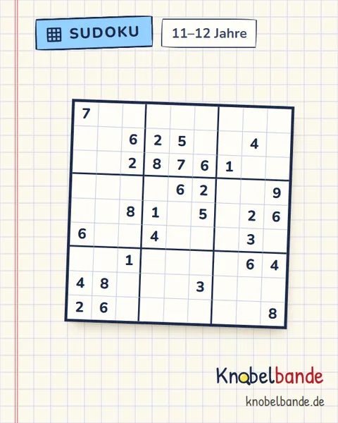 Sudoku 9×9 Nr. 16 für Kinder ab 11, mittel, zum Ausdrucken