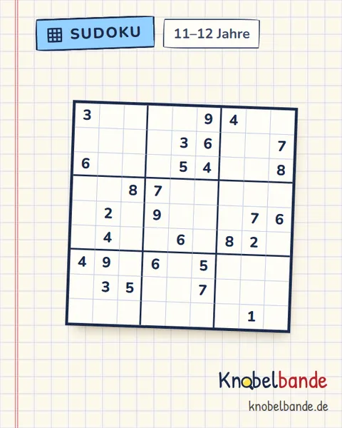 Sudoku 9×9 Nr. 17 für Kinder ab 11, mittel, zum Ausdrucken