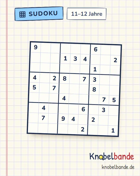 Sudoku 9×9 Nr. 18 für Kinder ab 11, mittel, zum Ausdrucken