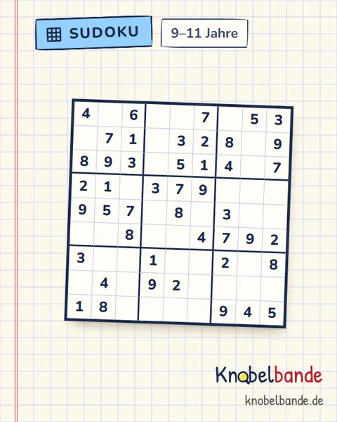 Sudoku 9×9 Nr. 5 für Kinder ab 9, leicht, zum Ausdrucken