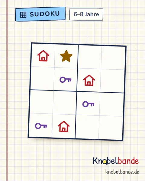 Bilder-Sudoku 4×4 Nr. 5 für Kinder ab 6, mittel, zum Ausdrucken