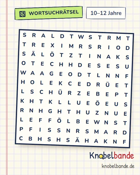 Wortsuchrätsel „In der Küche“ für Kinder ab 10, schwer, zum Ausdrucken