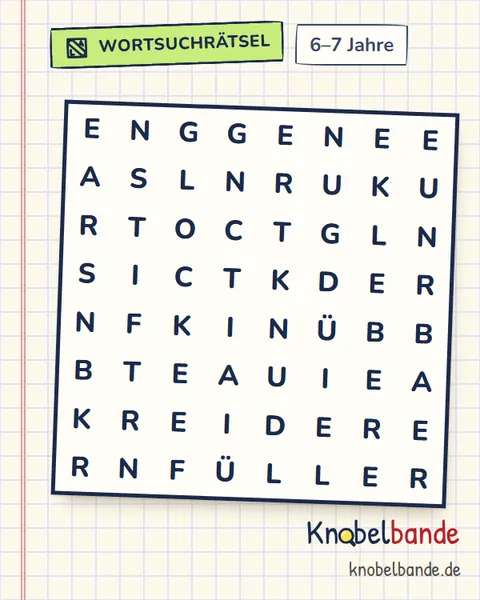 Wortsuchrätsel „Schule“ für Kinder ab 6, leicht, zum Ausdrucken