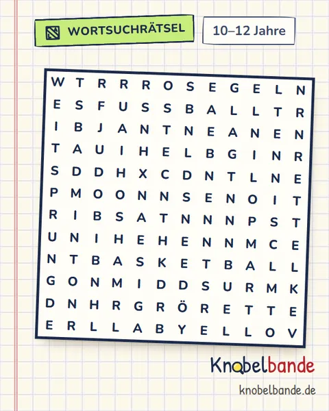 Wortsuchrätsel „Sport“ für Kinder ab 10, schwer, zum Ausdrucken
