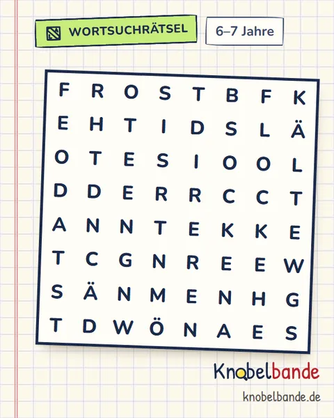 Wortsuchrätsel „Winterzeit“ für Kinder ab 6, leicht, zum Ausdrucken