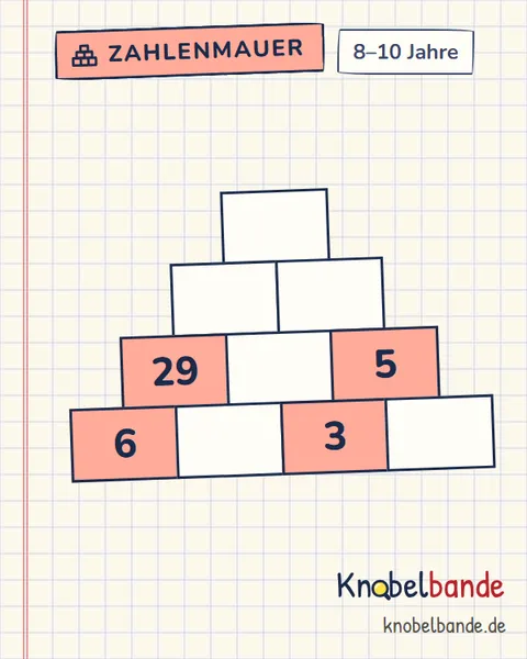 Zahlenmauer Nr. 19 für Kinder ab 8, mittel, zum Ausdrucken