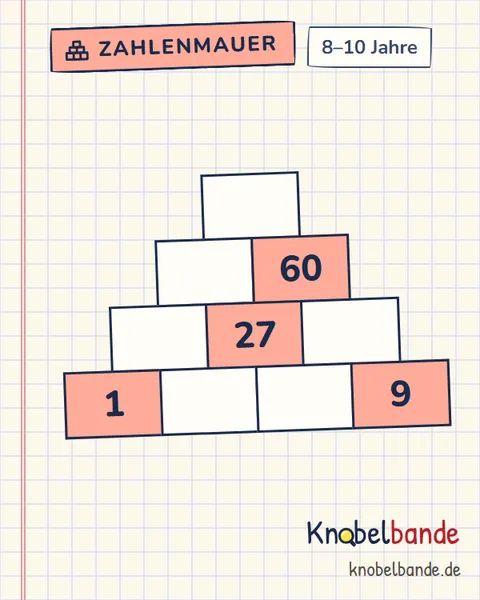 Zahlenmauer Nr. 20 für Kinder ab 8, mittel, zum Ausdrucken
