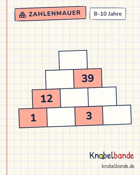 Zahlenmauer Nr. 24 für Kinder ab 8, mittel, zum Ausdrucken