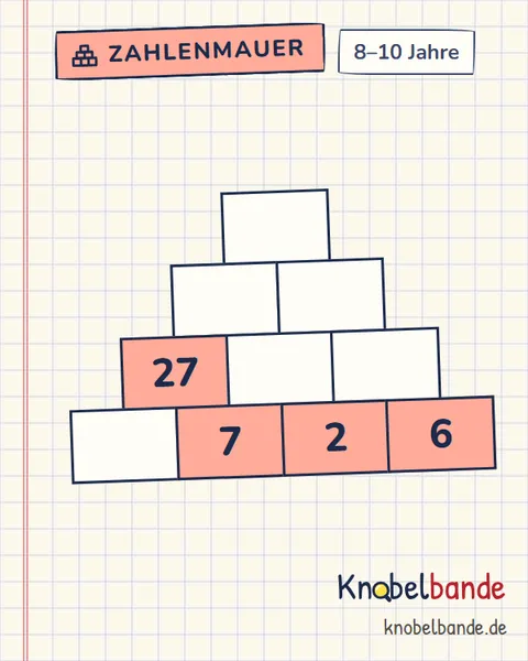 Zahlenmauer Nr. 26 für Kinder ab 8, mittel, zum Ausdrucken
