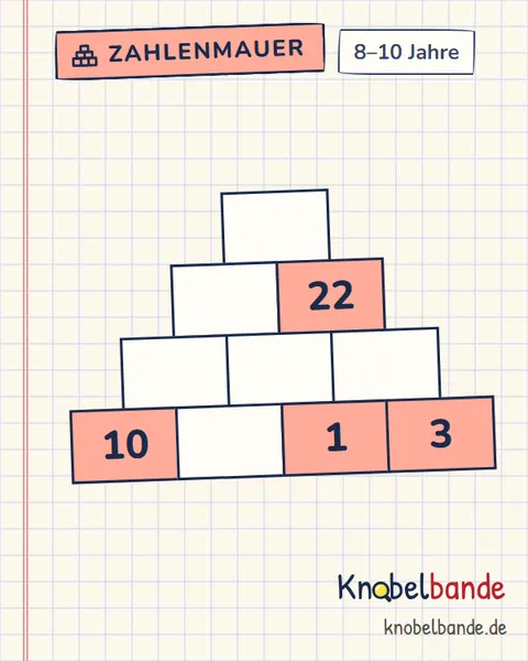 Zahlenmauer Nr. 27 für Kinder ab 8, mittel, zum Ausdrucken
