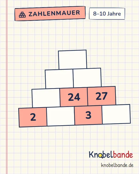 Zahlenmauer Nr. 29 für Kinder ab 8, mittel, zum Ausdrucken
