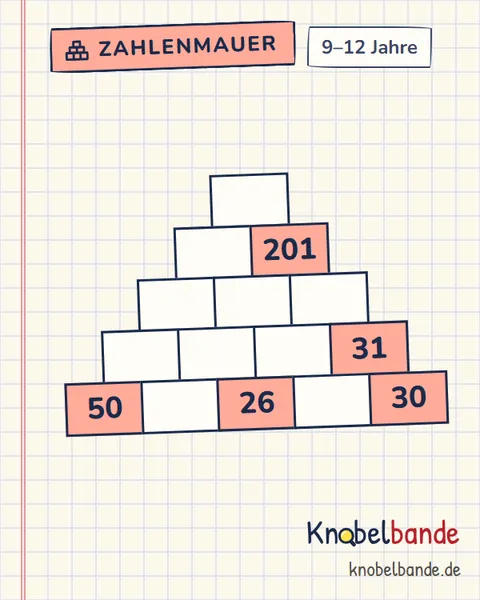 Zahlenmauer Nr. 37 für Kinder ab 9, schwer, zum Ausdrucken