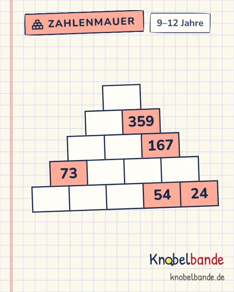 Zahlenmauer Nr. 38 für Kinder ab 9, schwer, zum Ausdrucken