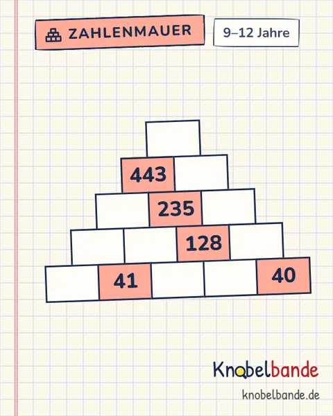Zahlenmauer Nr. 39 für Kinder ab 9, schwer, zum Ausdrucken