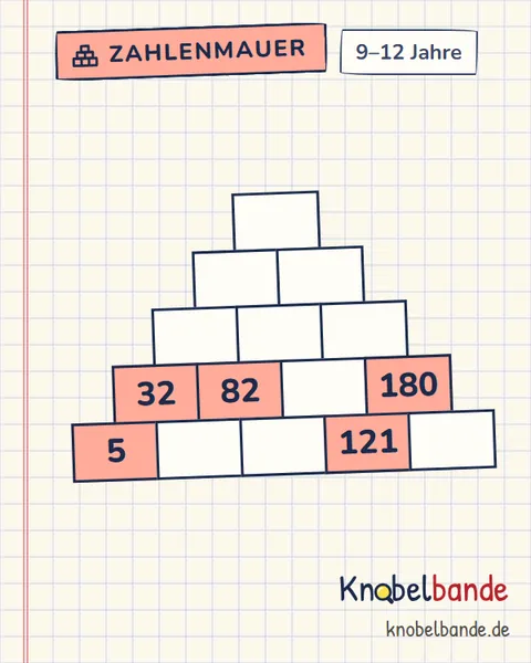 Zahlenmauer Nr. 40 für Kinder ab 9, schwer, zum Ausdrucken
