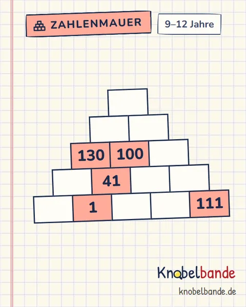 Zahlenmauer Nr. 41 für Kinder ab 9, schwer, zum Ausdrucken