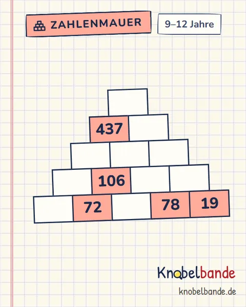 Zahlenmauer Nr. 44 für Kinder ab 9, schwer, zum Ausdrucken