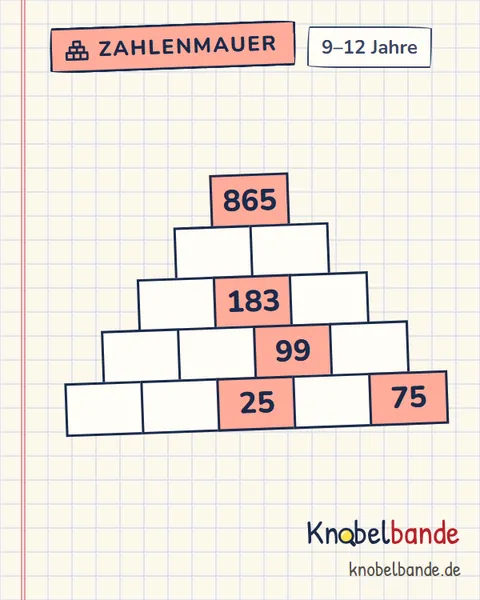 Zahlenmauer Nr. 45 für Kinder ab 9, schwer, zum Ausdrucken