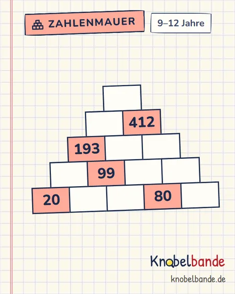 Zahlenmauer Nr. 47 für Kinder ab 9, schwer, zum Ausdrucken