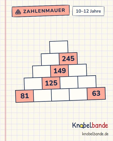 Zahlenmauer Nr. 49 für Kinder ab 10, schwer, zum Ausdrucken