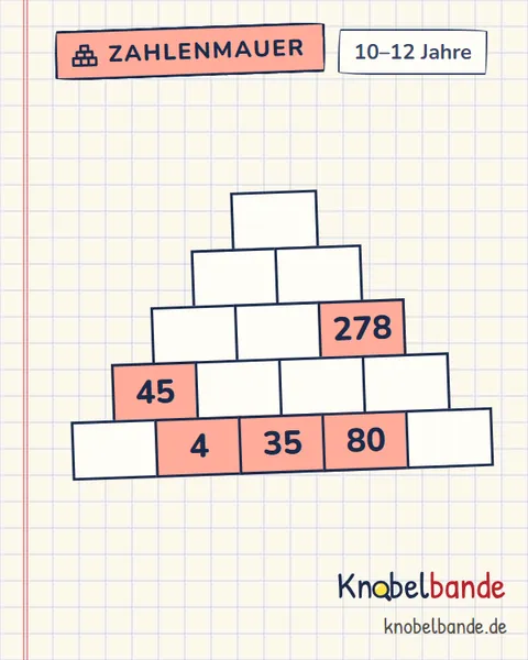 Zahlenmauer Nr. 50 für Kinder ab 10, schwer, zum Ausdrucken
